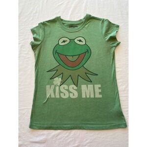 Muppets Kermit the Frog Kiss Me‎ St. Patrick's Day Green Women's T-Shirt XL